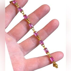 Elegant Pink CZ Sterling silver 925 18k Gold plt tennis bracelet